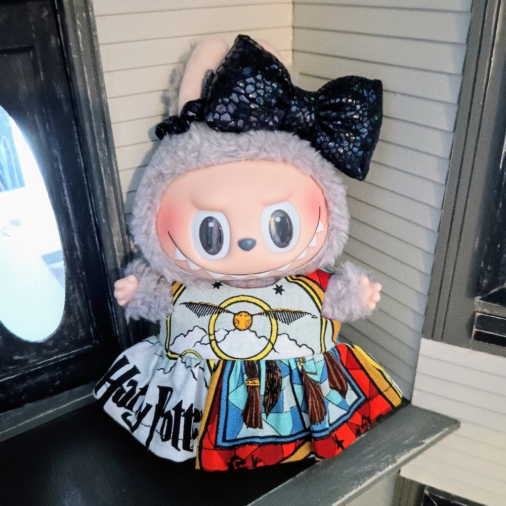 Custom Harry Potter Golden Snitch Dress and Snake Print Bow Made to Fit Labubu